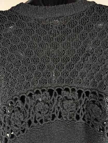 Nina Murati oversized black crochet tassel cardigan S/M
