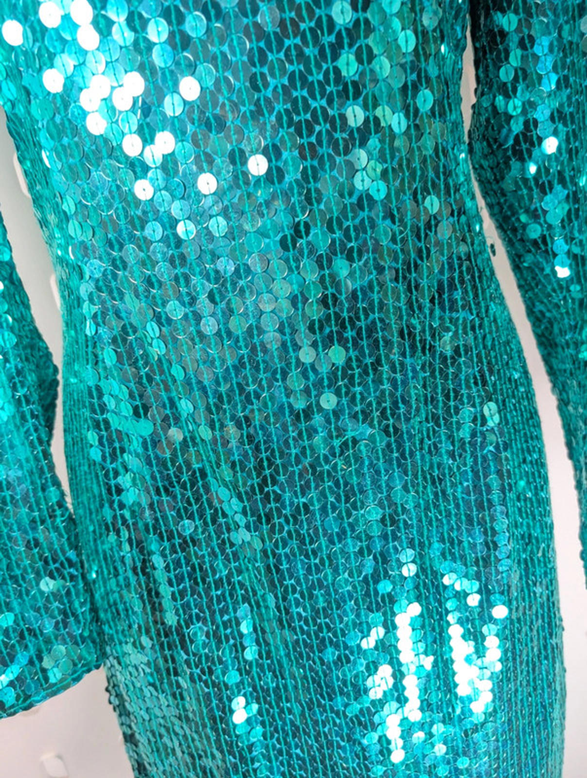 Nite Line Vintage 1980s Turquoise Sequin Cut-Out Dress – UK 12