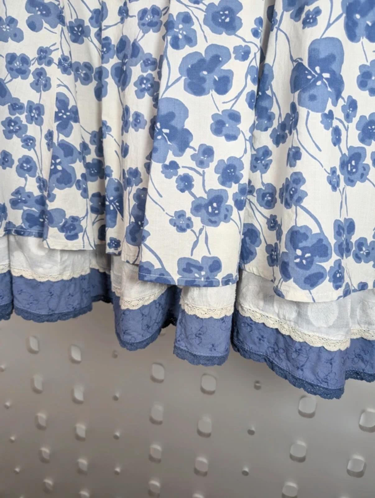 Per Una Floral Cotton Midi Skirt White Blue UK12