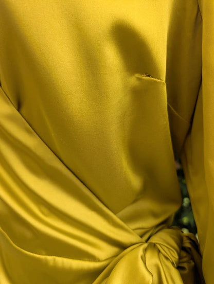Never Fully Dressed Acid Green Satin Wrap Mini Dress XL
