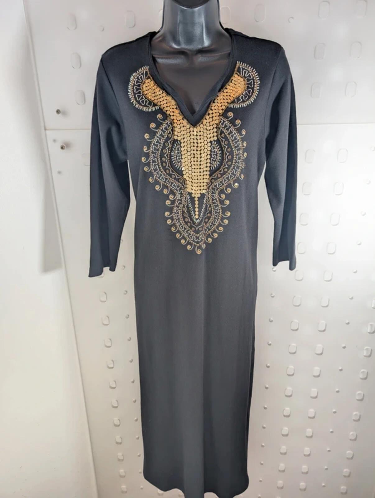 Indigo Moon NWT Embroidered Cotton Kaftan Dress Boho Festival
