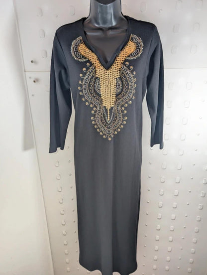 Indigo Moon NWT Embroidered Cotton Kaftan Dress Boho Festival