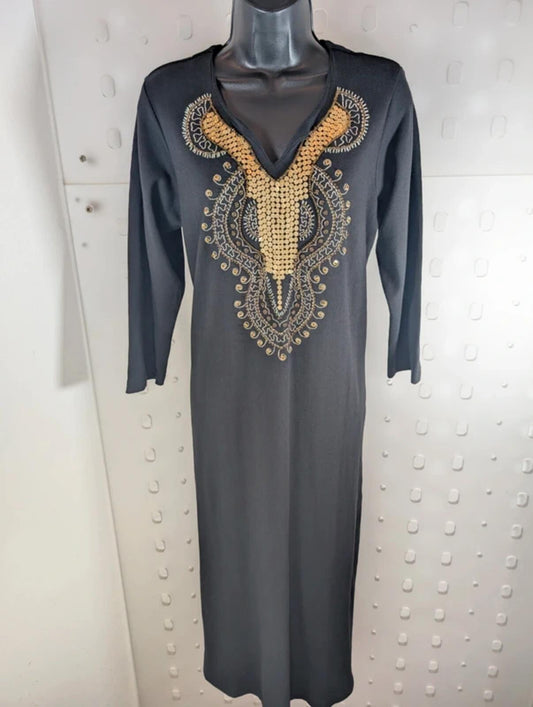 Indigo Moon NWT Embroidered Cotton Kaftan Dress Boho Festival