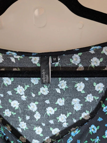 Nobody's Child Floral Maxi Dress Black Blue Ditsy Print UK12