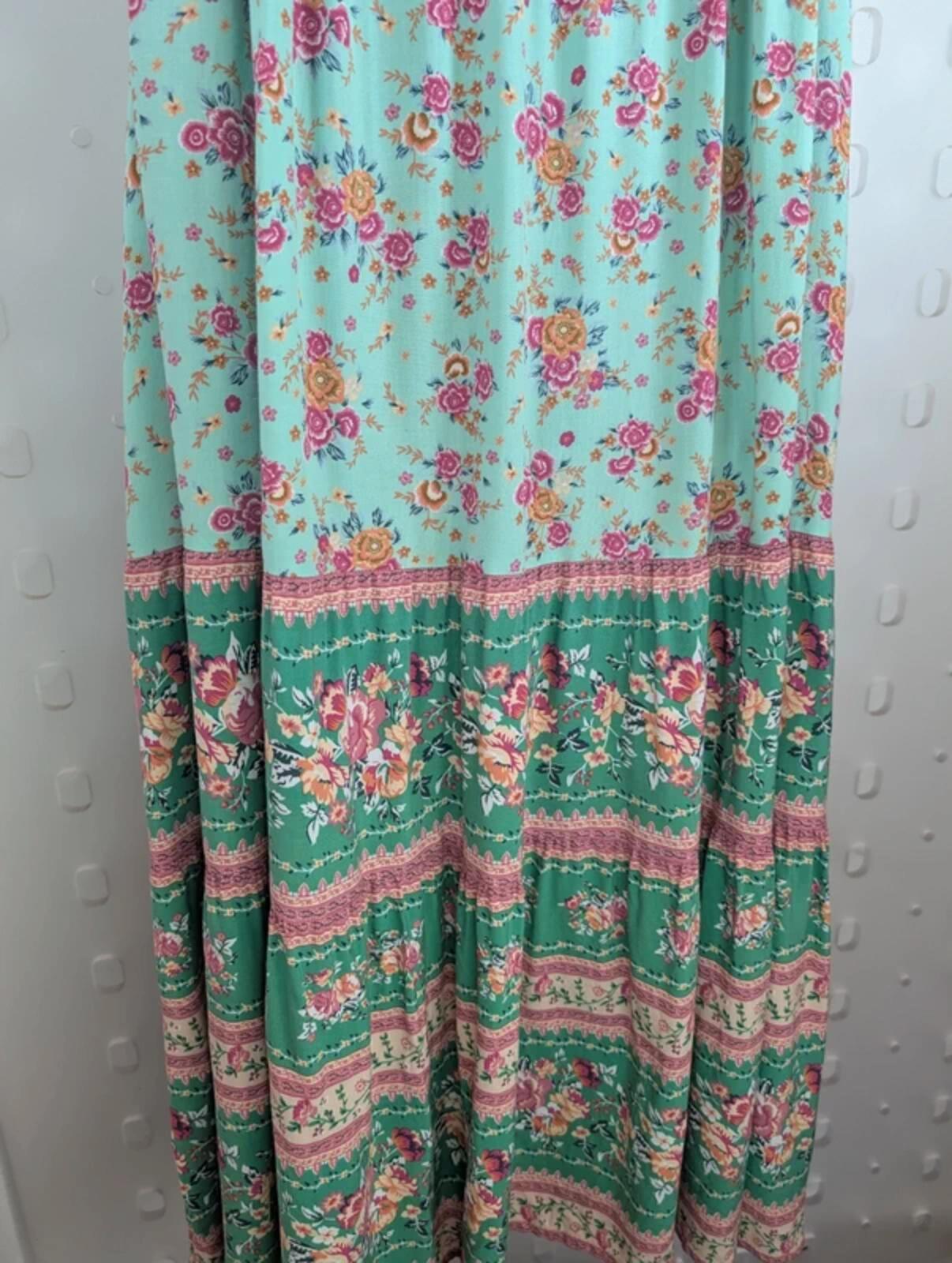 Libby Loves Floral Cotton Midi Dress UK8–10 Green Print