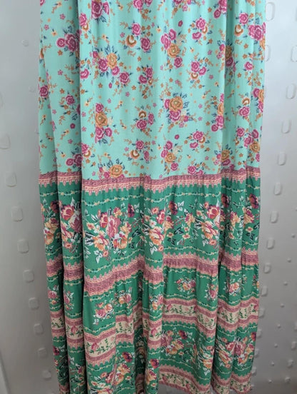 Libby Loves Floral Cotton Midi Dress UK8–10 Green Print