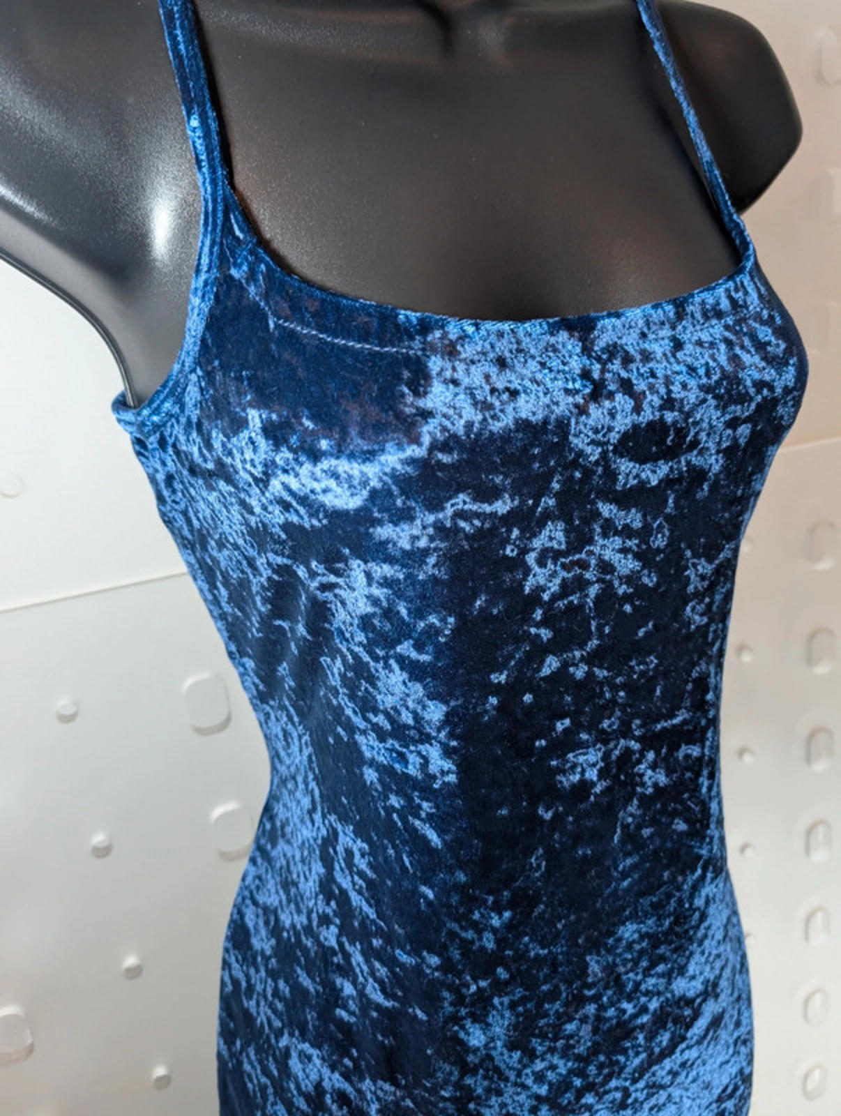 Vintage 90s blue crushed velvet midi dress fits UK 10 (labelled 12)