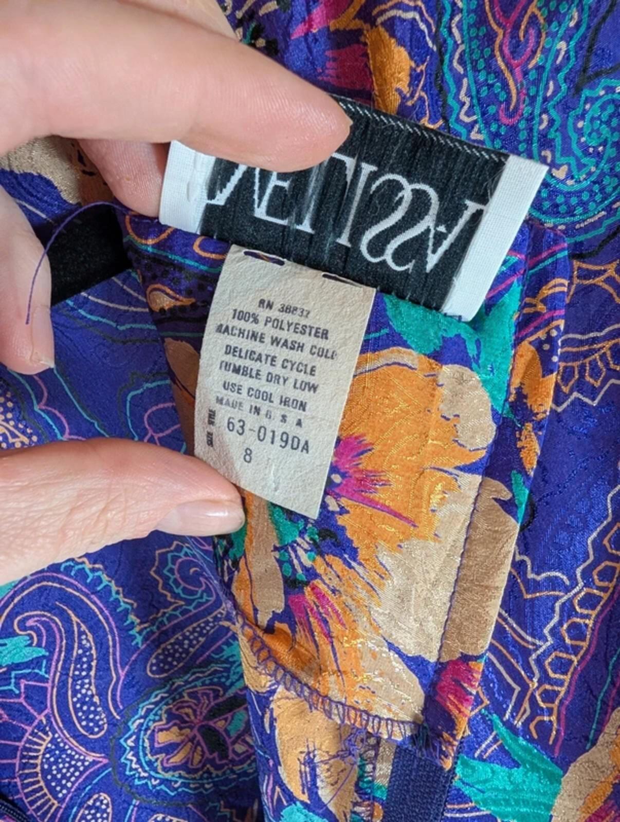 Vintage Melissa Purple Paisley Blouse Statement Bow Back Iridescent 80s Style