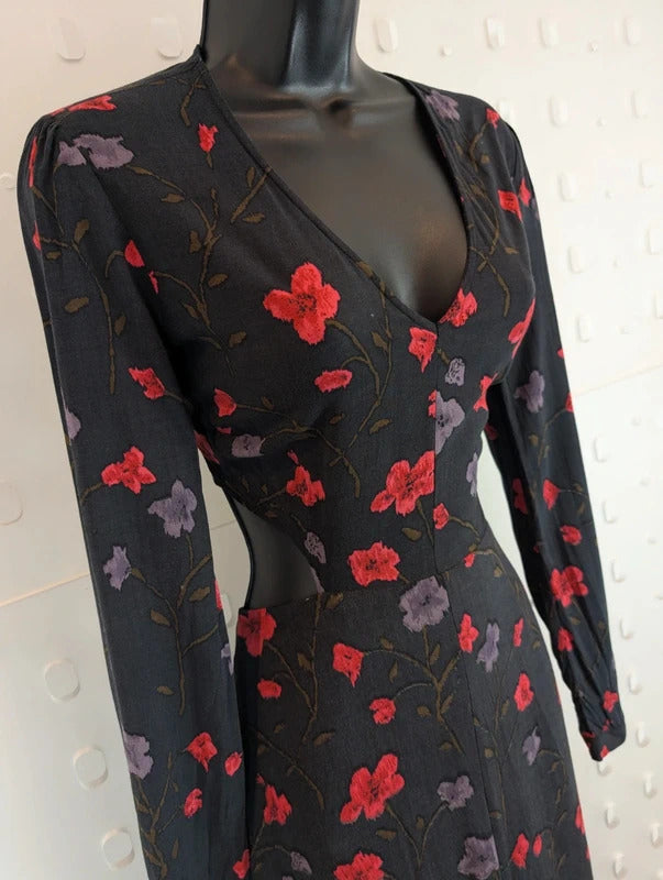 Reformed Charcoal Floral Cut Out Maxi Dress Small