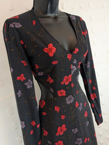 Reformed Charcoal Floral Cut Out Maxi Dress Small