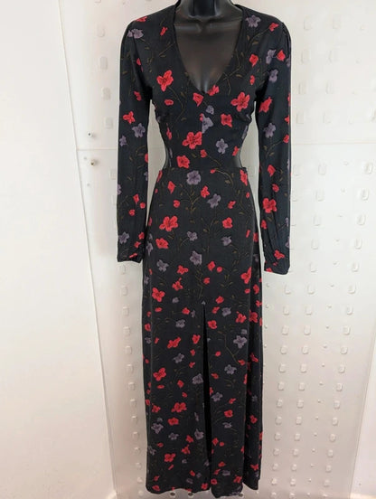 Reformed Charcoal Floral Cut Out Maxi Dress Small