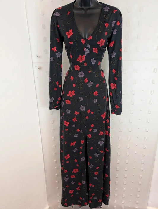 Reformed Charcoal Floral Cut Out Maxi Dress Small
