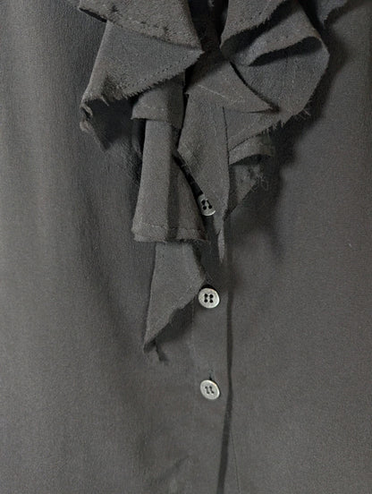 AllSaints Adelita Silk Ruffle Shirt  Black  UK 8  Sleeveless
