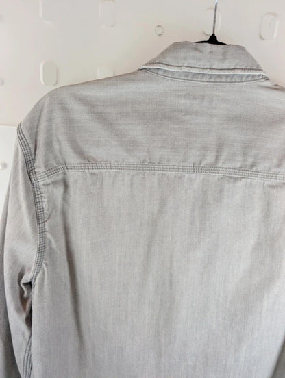 AllSaints Haiiro Washed Denim Shirt Grey Blue Utility Workwear Small