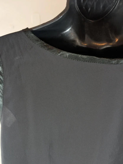 Loriana London Black Tank Top UK10 12 Satin Trim Tie Front