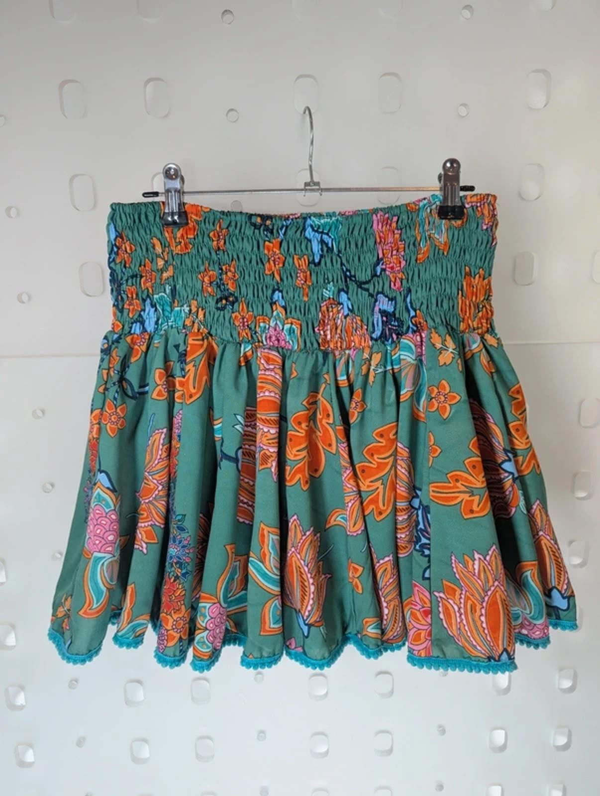 Xandri Boho Printed Mini Skirt Pom Pom Hem Festival India UK10