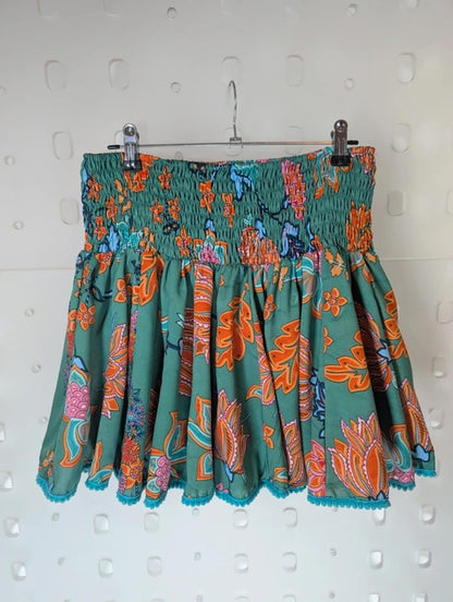 Xandri Boho Printed Mini Skirt Pom Pom Hem Festival India UK10