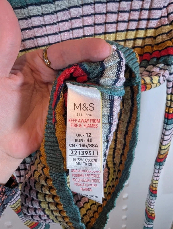 M&S Limited Edition Rainbow Metallic Ribbed Top UK12