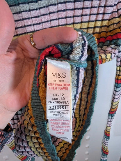 M&S Limited Edition Rainbow Metallic Ribbed Top UK12
