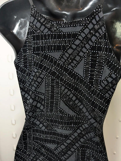 Velvet Sparkle Bodycon Dress – Asymmetric Hem Racer Cut Party uk8