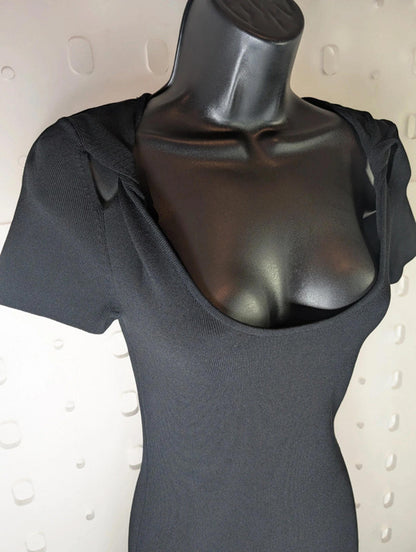 Reiss black stretch bodycon dress with scoop neck – size S