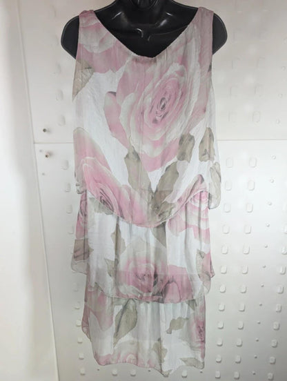 H Trend made in Italy silk layered rose print sundress S NWT