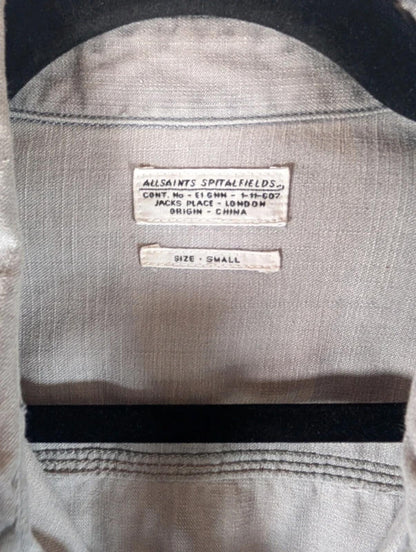 AllSaints Haiiro Washed Denim Shirt Grey Blue Utility Workwear Small