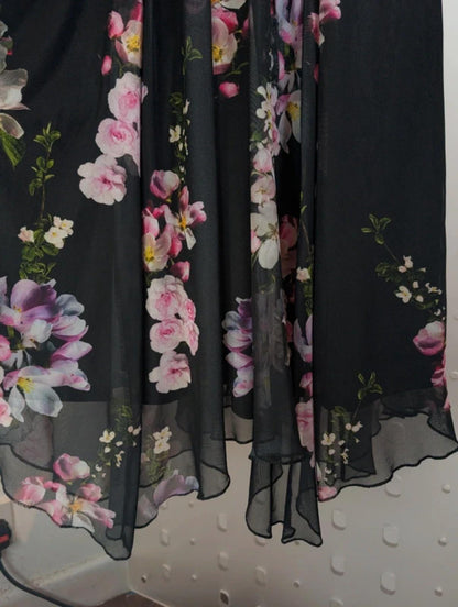 Scarlett & Jo London dark floral mesh midi dress UK12.