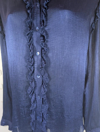 Massimo Dutti Ink Blue Ruffle Front Blouse EU42 UK14
