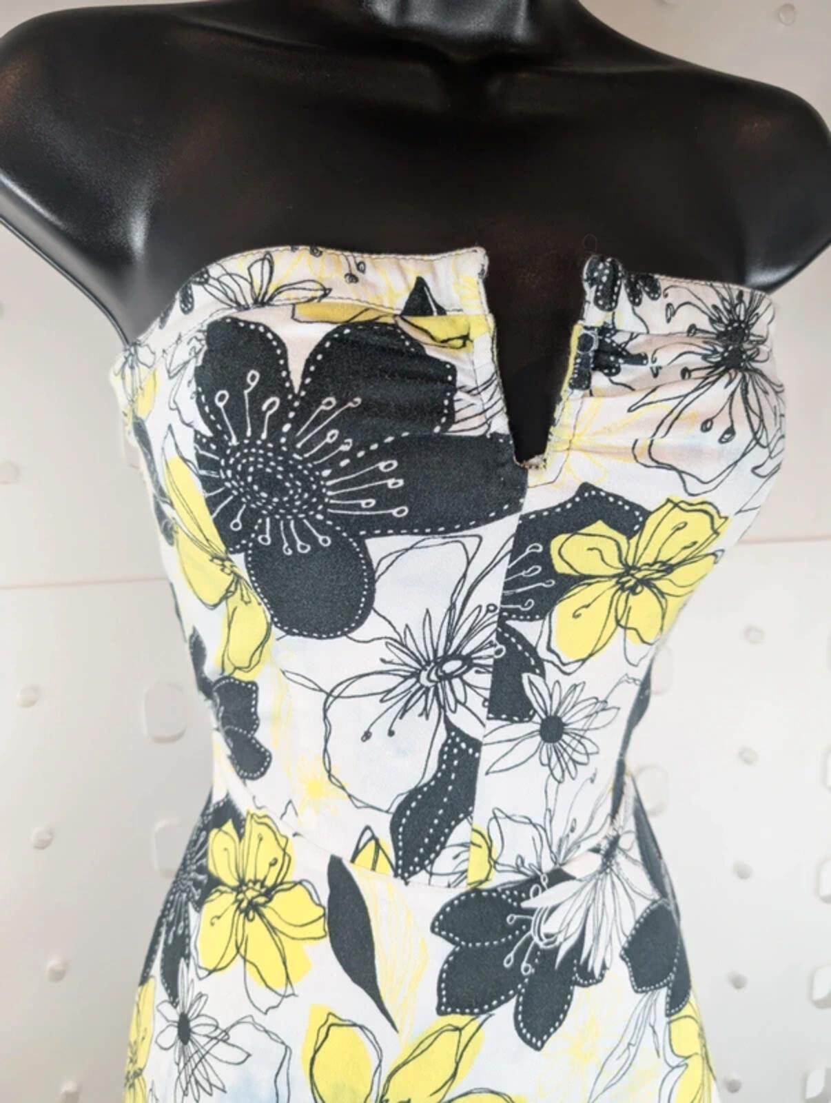 Vintage Morgan De Toi Floral Strapless Dress Yellow Black UK8