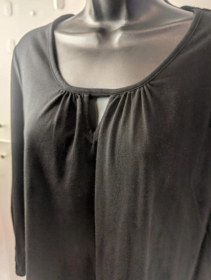 Savoir black jersey tunic top with keyhole neckline – L