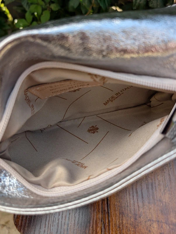Borse in Pelle Genuine Leather Crossbody Clutch Bag Silver Made in Italy