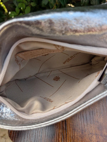 Borse in Pelle Genuine Leather Crossbody Clutch Bag Silver Made in Italy