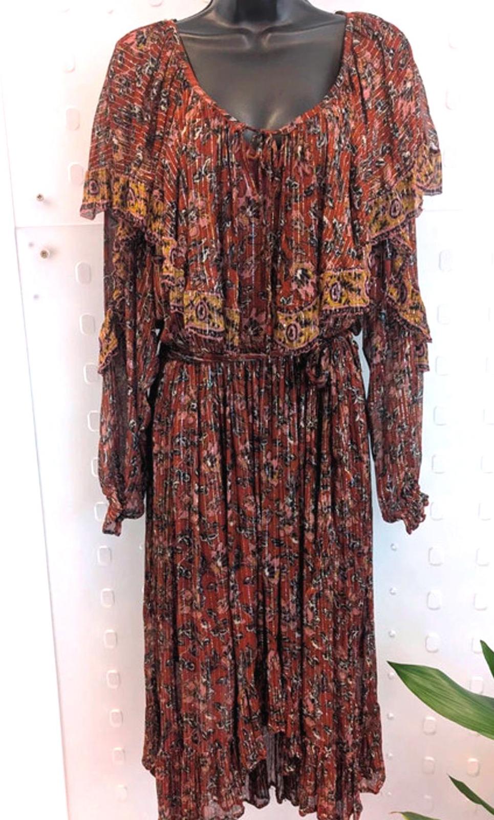 Louizon Boho Midi Dress Metallic Thread Size 2 UK10–12 NWT