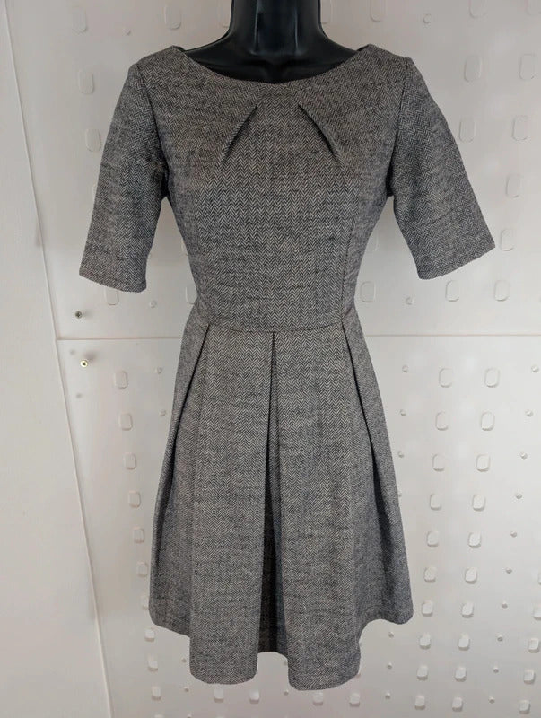 Komodo Grey Cotton Wool Fit & Flare Dress Size 1 UK8