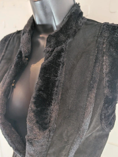 Vintage Y2K AMI Leather Faux Fur Gilet Waistcoat Medium