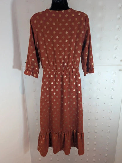 Sweewë Paris Rust Copper Midi Dress Size S