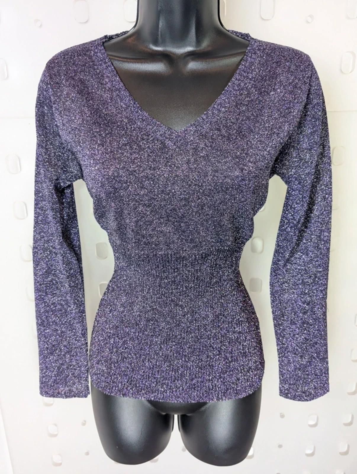 Vintage Miss Selfridge Lurex Knit Top – Ribbed Waist – UK 8 – 90s Glam
