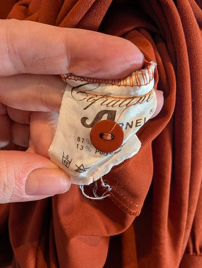 Vintage 1970s/80s Jean Bailly Paris Rust Shirt Dress Made in France