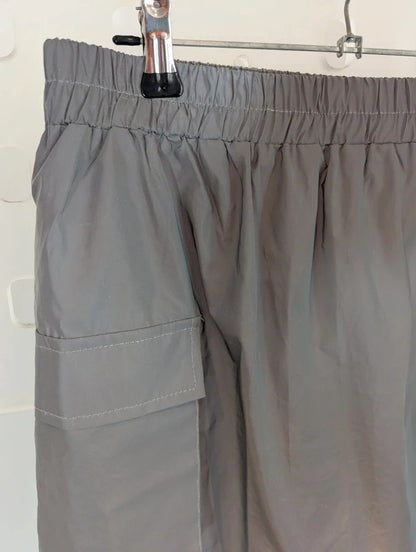 In Vogue Paris Reflective Silver Grey Utility Cargo Mini Skirt M