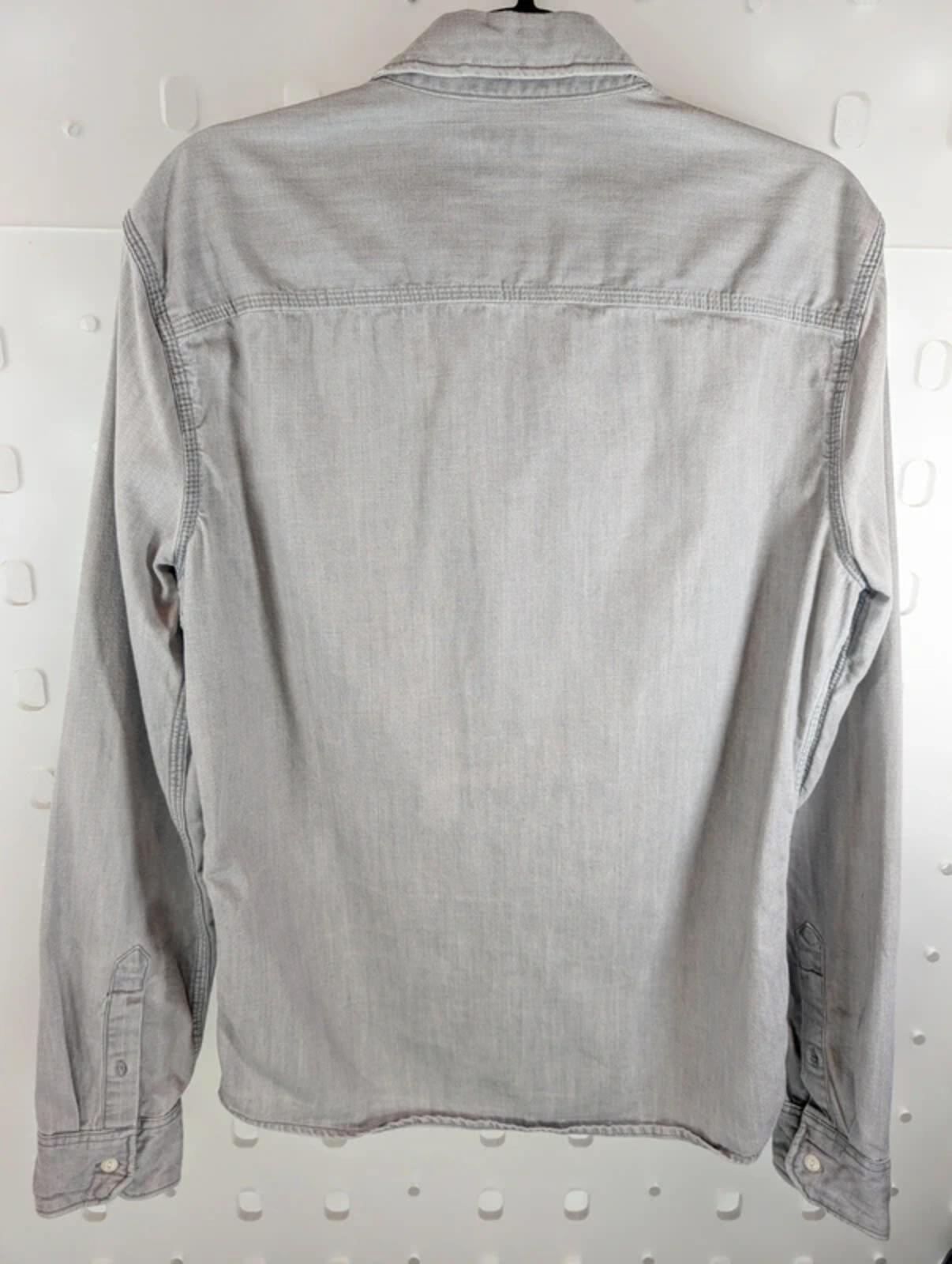 AllSaints Haiiro Washed Denim Shirt Grey Blue Utility Workwear Small