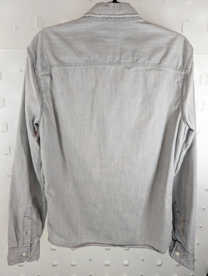 AllSaints Haiiro Washed Denim Shirt Grey Blue Utility Workwear Small