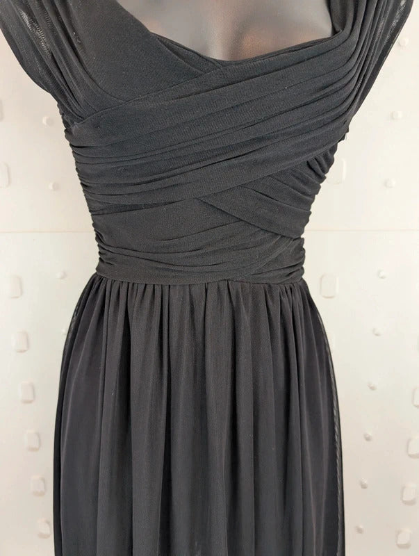 Topshop Black Ruched Mesh Mini Dress UK8 Gothic Y2K