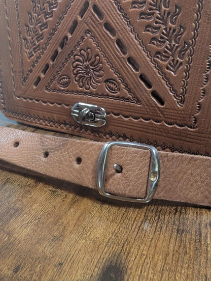 Hand Tooled Leather Crossbody Bag Artisan Handmade Unused