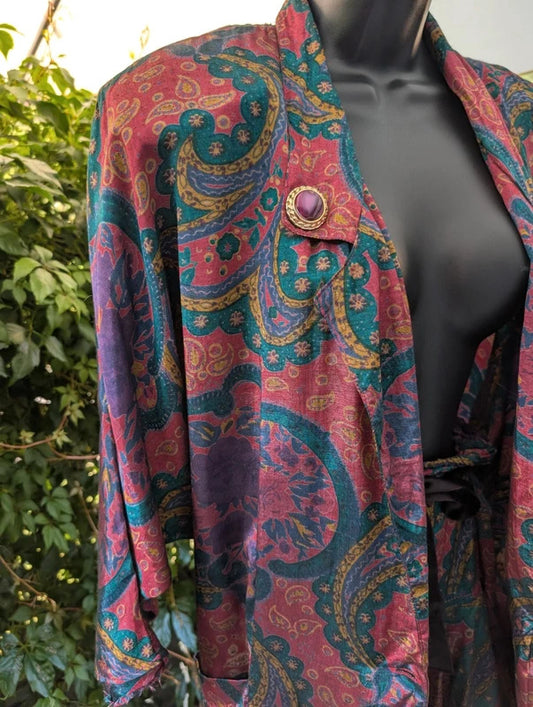 Vintage 1980s Cascade Paisley Skirt Suit Pink Purple Green