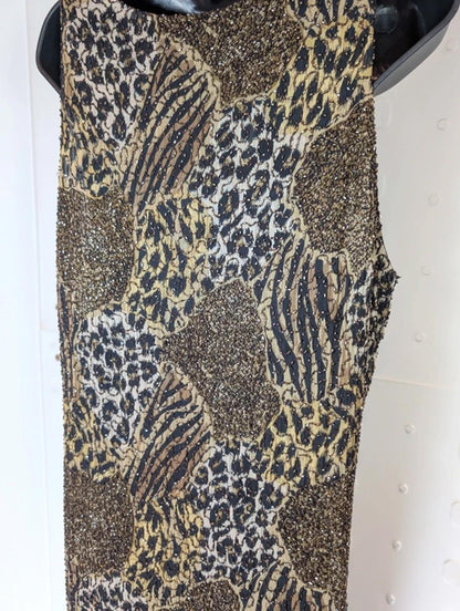 Medici Beaded Leopard Print Bias Cut Maxi Dress Cowl Neck Evening