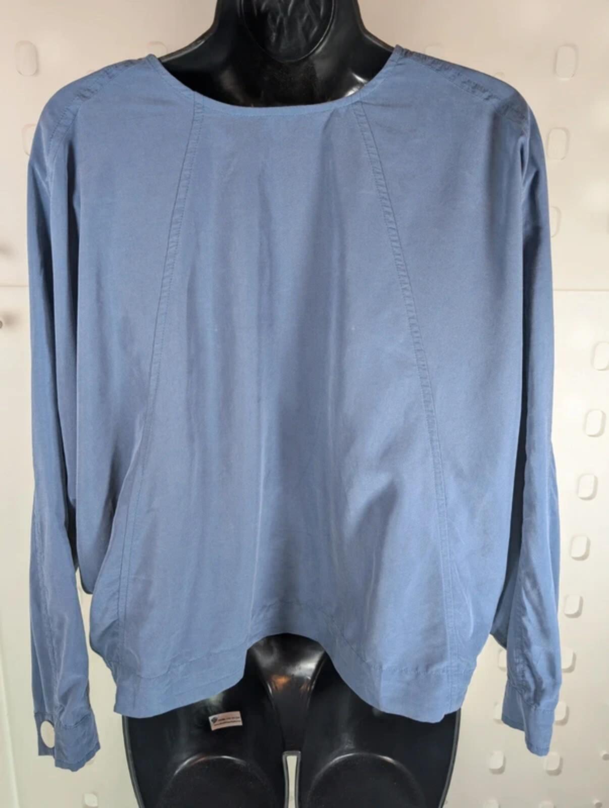 Minimalist Batwing Popper Blouse Blue Grey Lagenlook S/M