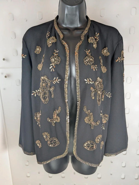 Long Tall Sally Embellished Black Evening Jacket UK16 Gold Beaded Occasionwear
