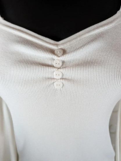LUC-CE Off White Puff Sleeve Sweetheart Neck Knit Jumper UK10–12
