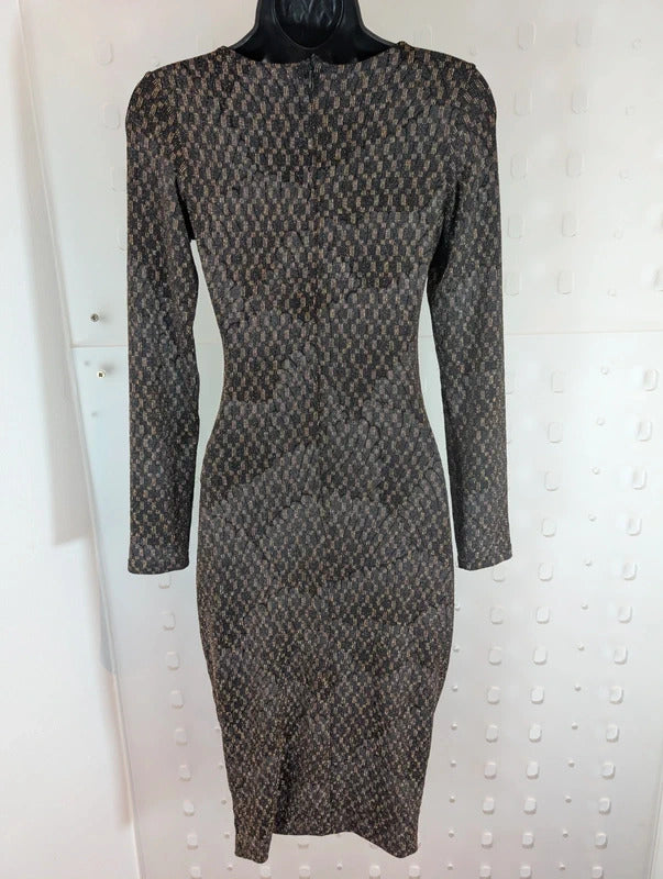 Vesper Bronze Black Art Deco Bodycon Dress UK10
